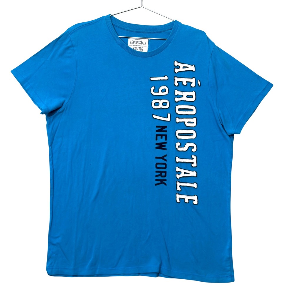 Aeropostale Mens XXL T Shirt Blue 1987 New York Applique Y2K Preppy Graphic